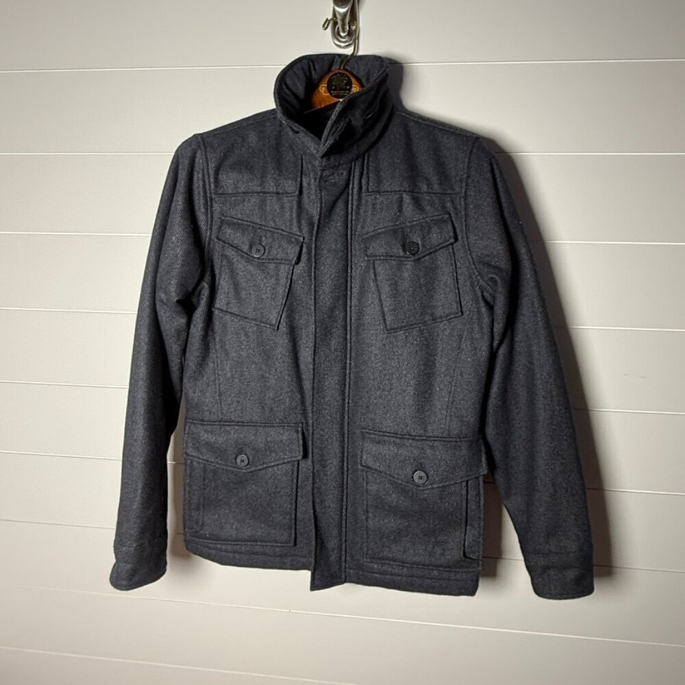 KANE & UNKE MEN'S Medium DK. Gray- FOLDAWAY HOOD MILITARY STYLE JACKET